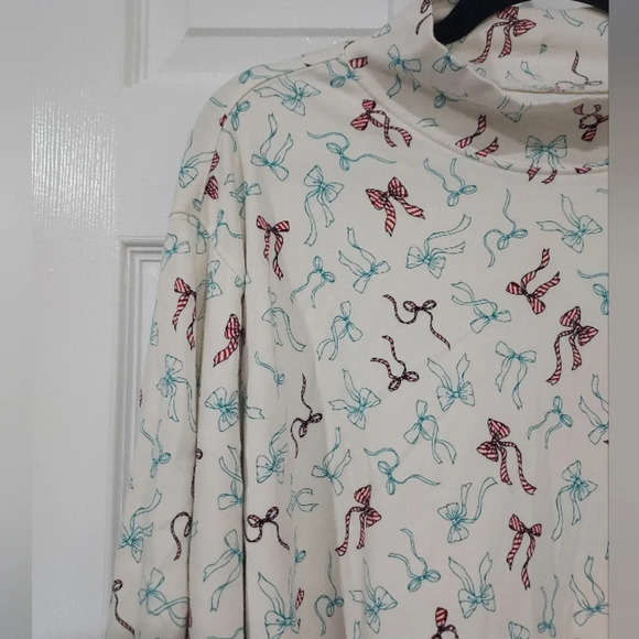 Lands' End Relaxed Fit Christmas Bows Long Sleeve Mock Turtle Neck Size 3X - Picture 3 of 11